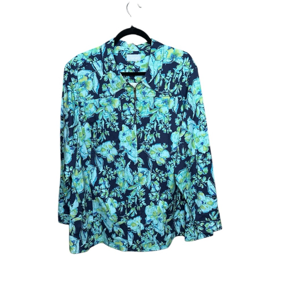 Liz & Me Floral Full zip Jacket in Blue and Green - Picture 2 of 8